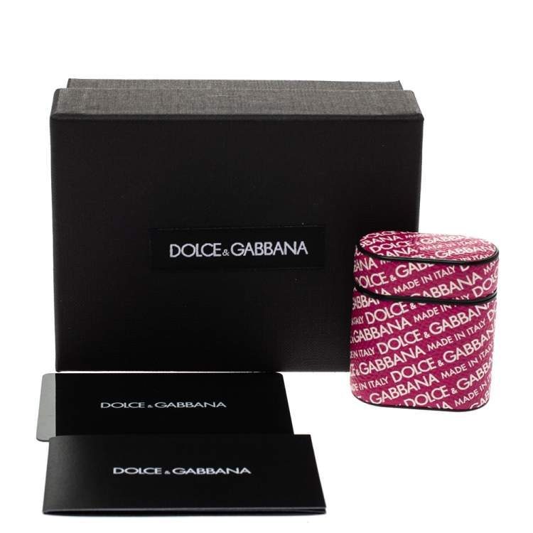 مملوكة مسبقًا Dolce & Gabbana Fuchsia/White Printed Leather Airpods Case