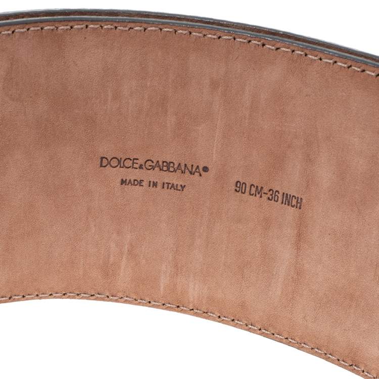 Pre Owned Dolce & Gabbana Gunmetal Laminated Leather Elastic Wide Waist Belt 90CM