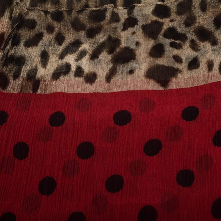 Pre Owned Dolce & Gabbana Red & Black Polka Dot Crinkled Chiffon Scarf