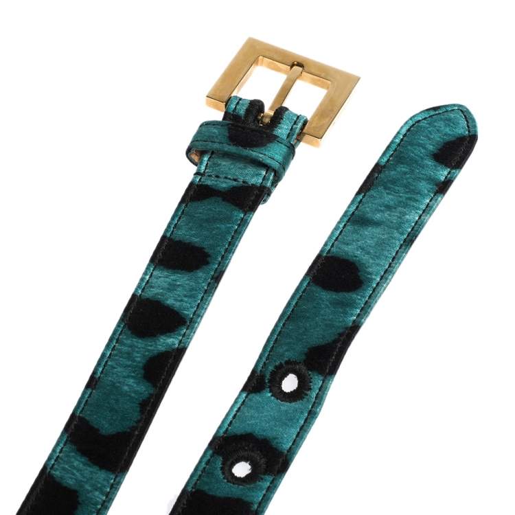 Pre Owned Dolce & Gabbana Green/Black Leopard Print Satin Buckle Belt 90 CM