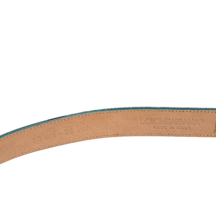 Pre Owned Dolce & Gabbana Green/Black Leopard Print Satin Buckle Belt 90 CM