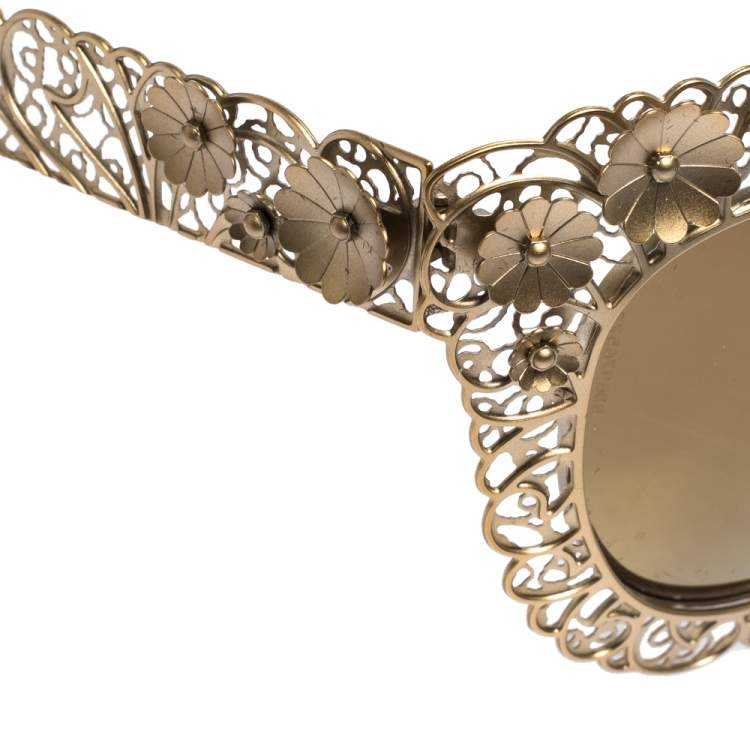 مملوكة مسبقًا Dolce & Gabbana Gold/Gold Mirrored DG2134 Filigrana Cat Eye Sunglasses