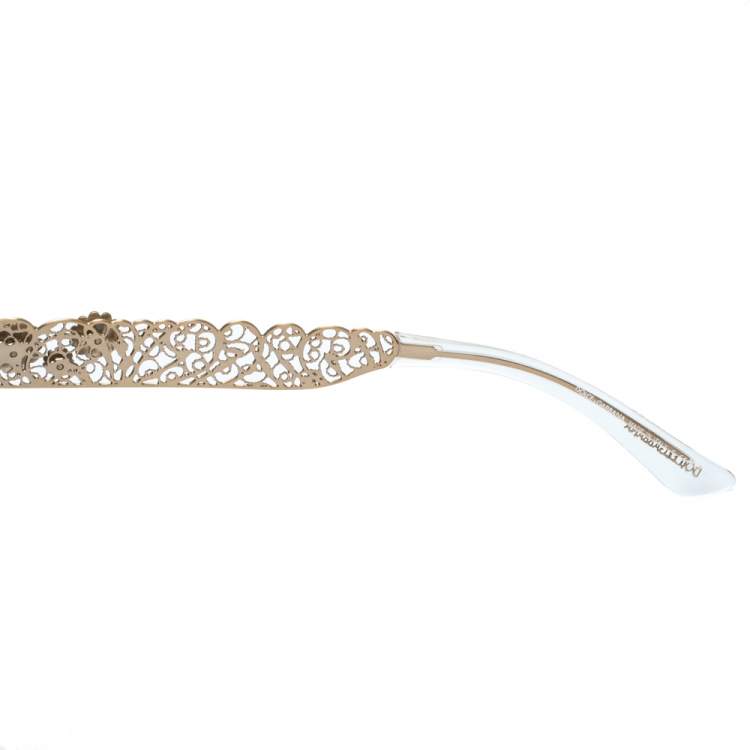 مملوكة مسبقًا Dolce & Gabbana Gold/Gold Mirrored DG2134 Filigrana Cat Eye Sunglasses