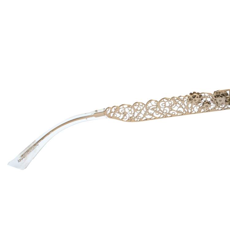 مملوكة مسبقًا Dolce & Gabbana Gold/Gold Mirrored DG2134 Filigrana Cat Eye Sunglasses