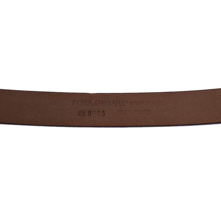 Pre Owned Dolce & Gabbana Plum Grained Leather Logo Plaque Buckle Belt 90CM