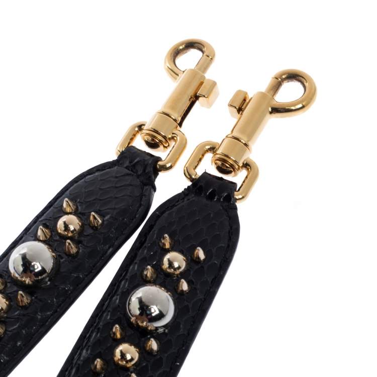 Pre Owned Dolce & Gabbana Black Snakeskin Studded Shoulder Bag Strap