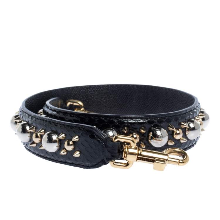 Pre Owned Dolce & Gabbana Black Snakeskin Studded Shoulder Bag Strap