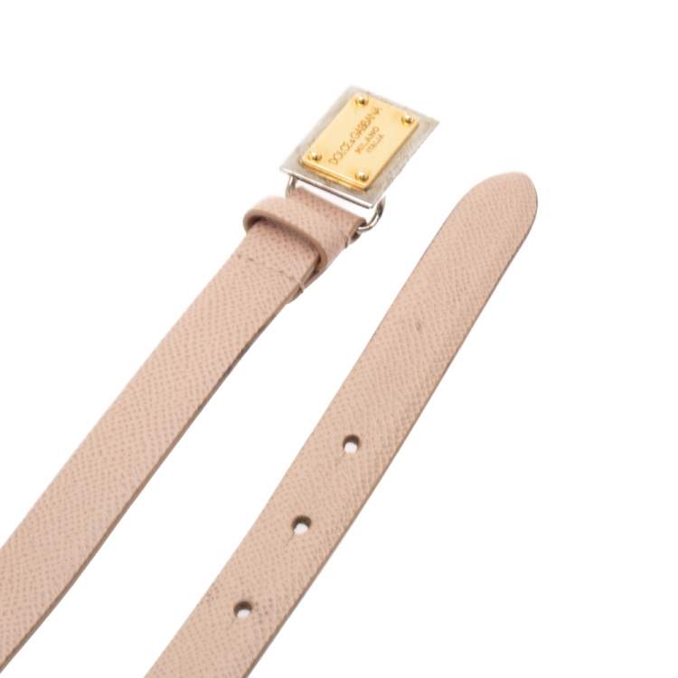 Pre Owned Dolce & Gabbana Beige Grained Leather Logo Plaque Belt 95CM