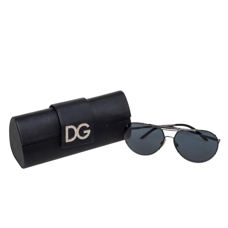 Pre Owned Dolce & Gabbana Gunmetal Tone/ Grey DG2075 Iconic Evolution Aviator Sunglasses
