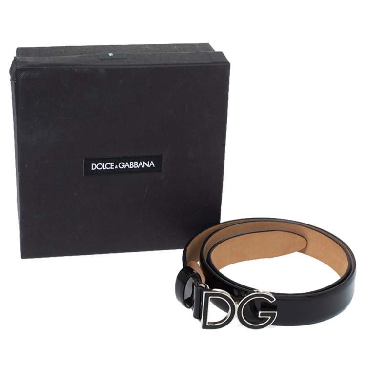 Pre Owned Dolce & Gabbana Black Patent Leather DG Buckle Belt Size 75 CM