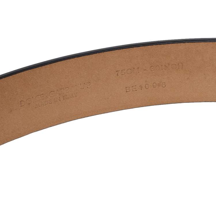 Pre Owned Dolce & Gabbana Black Patent Leather DG Buckle Belt Size 75 CM