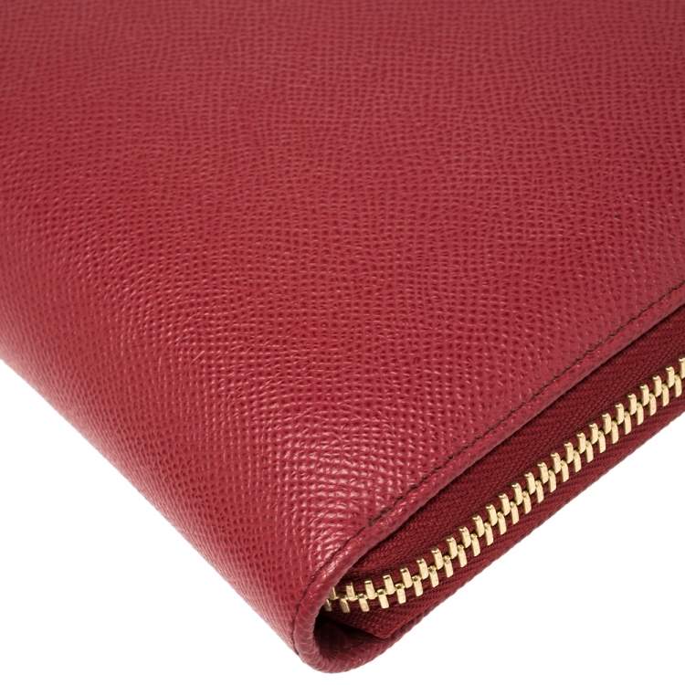 Pre Owned Dolce & Gabbana Red Grained Leather Zip iPad Case