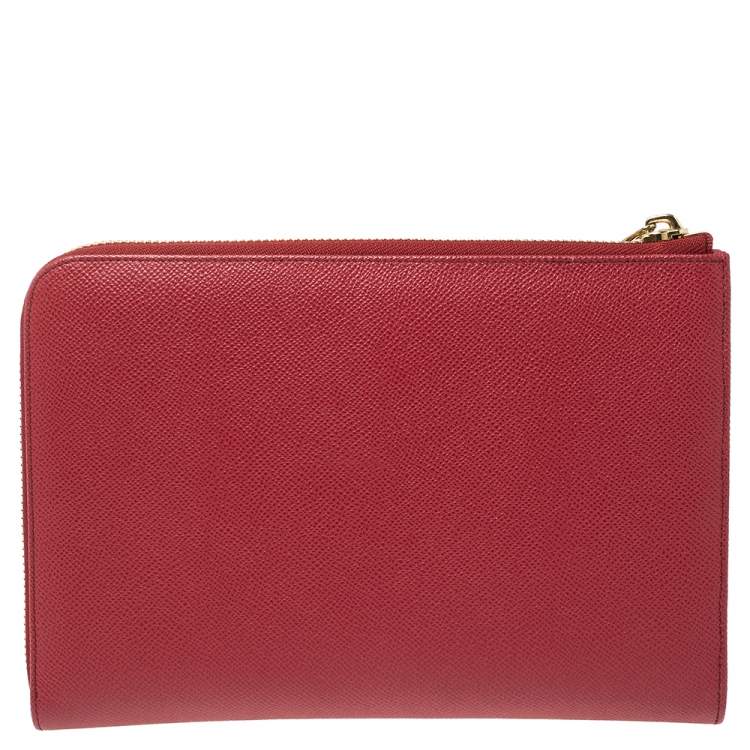 Pre Owned Dolce & Gabbana Red Grained Leather Zip iPad Case