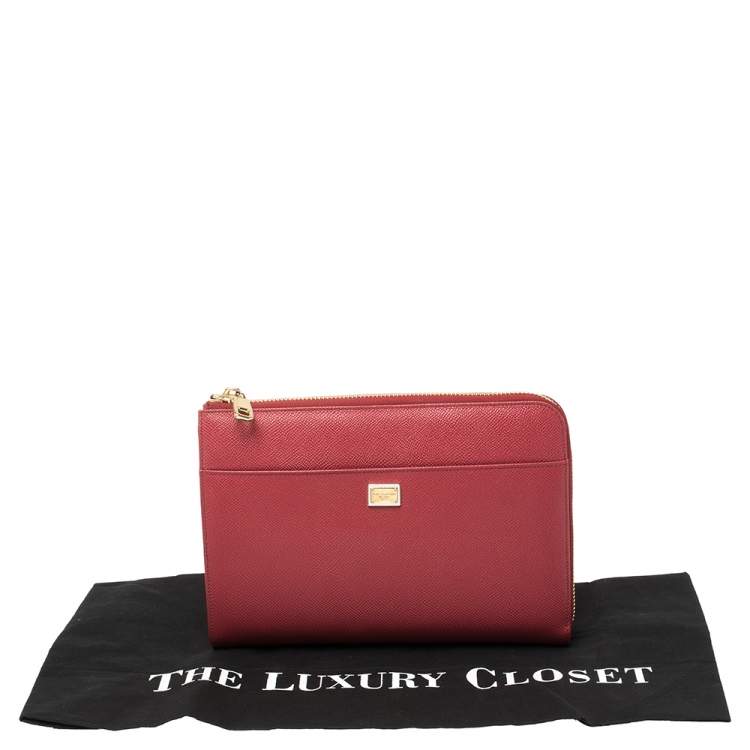 Pre Owned Dolce & Gabbana Red Grained Leather Zip iPad Case