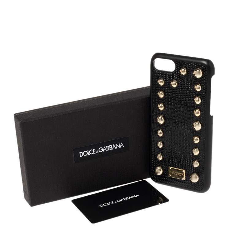 مملوكة مسبقًا Dolce & Gabbana Black Lizard Embossed Leather Studded iPhone 7 Cover