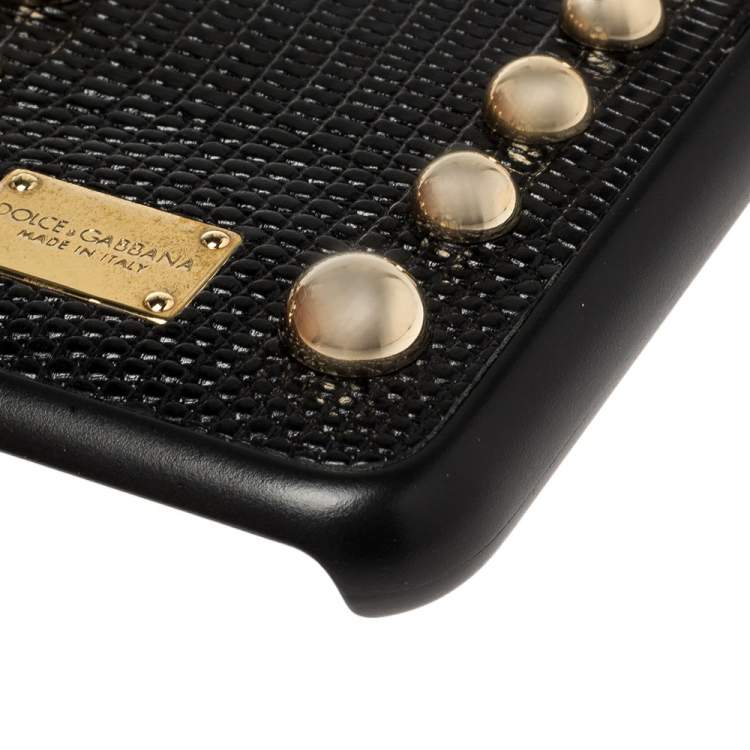 مملوكة مسبقًا Dolce & Gabbana Black Lizard Embossed Leather Studded iPhone 7 Cover