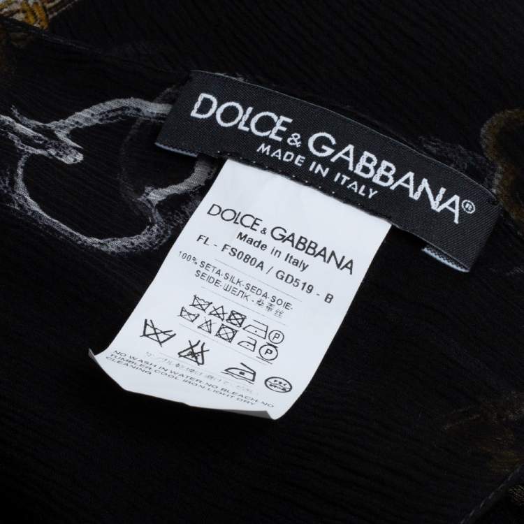 Pre Owned Dolce & Gabbana Black Key Print Chiffon Silk Scarf