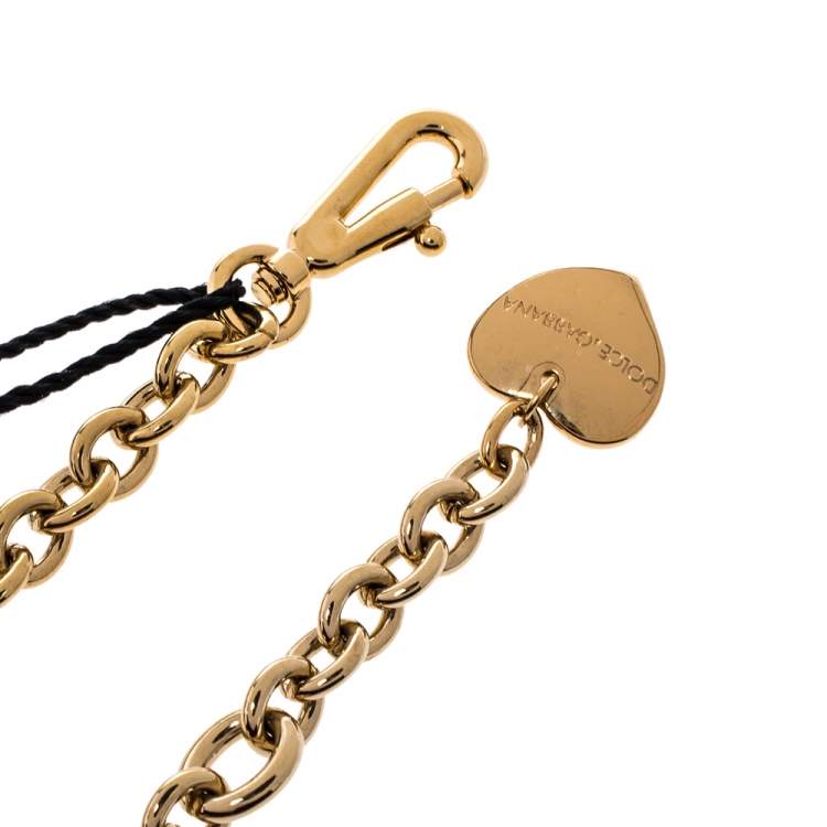 Pre Owned Dolce & Gabbana Red Leather Resin Crystal Gold Tone Chain Belt L