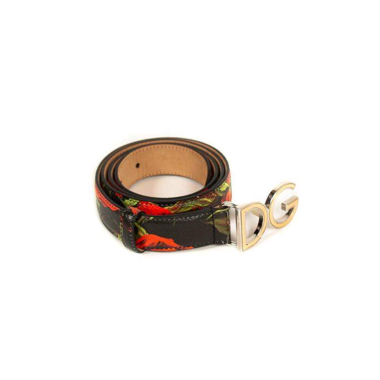 Pre Owned Dolce & Gabbana Floral Logo Belt Size 85 CM