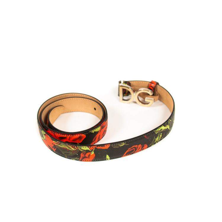 Pre Owned Dolce & Gabbana Floral Logo Belt Size 85 CM