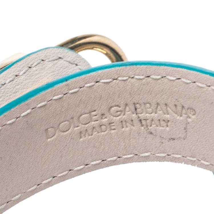 Pre Owned Dolce & Gabbana Teal Leather Lock Motif Gold Tone Wrap Bracelet