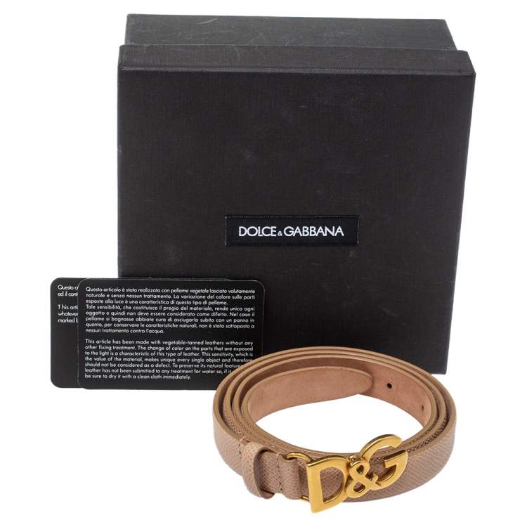 Pre Owned Dolce & Gabbana Beige Leather DG Buckle Belt Size 90