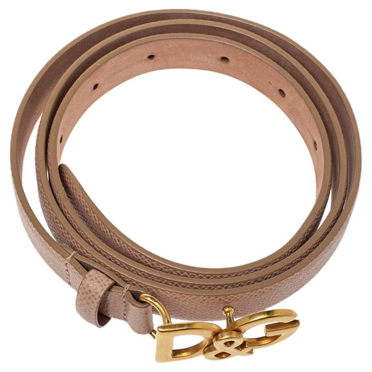 Pre Owned Dolce & Gabbana Beige Leather DG Buckle Belt Size 90