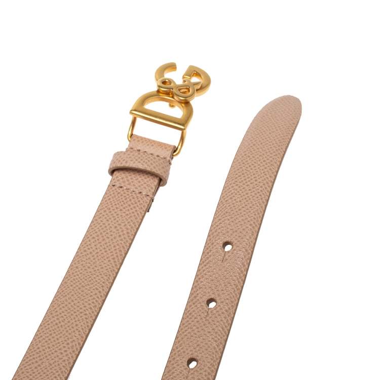 Pre Owned Dolce & Gabbana Beige Leather DG Buckle Belt Size 90