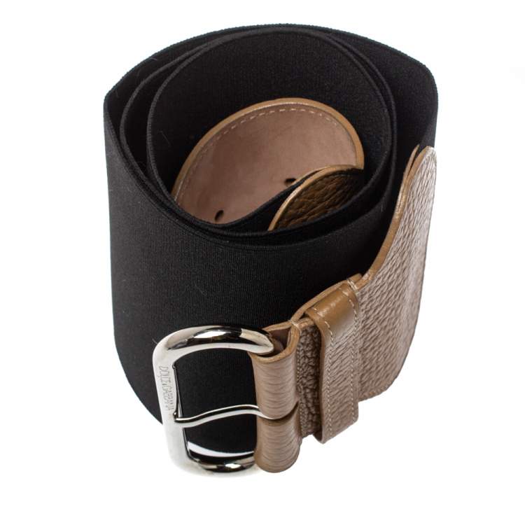 Pre Owned Dolce & Gabbana Black/Beige Elastic Band And Leather Waist Belt 90 CM