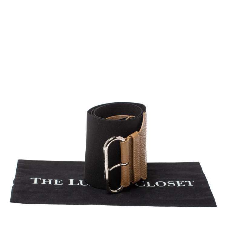 Pre Owned Dolce & Gabbana Black/Beige Elastic Band And Leather Waist Belt 90 CM