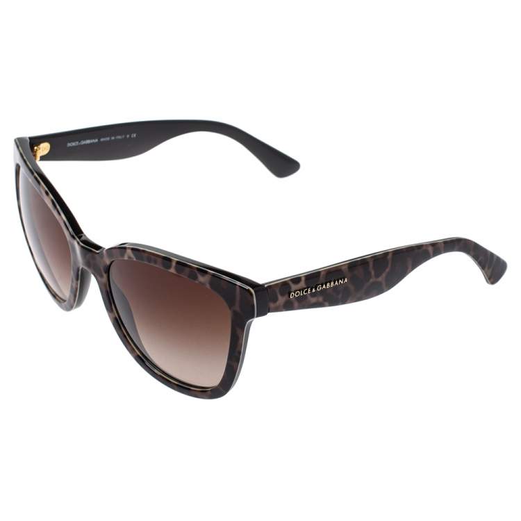 Pre Owned Dolce & Gabbana Black/Brown DG4190 Gradient Leopard Print Cat Eye Sunglasses