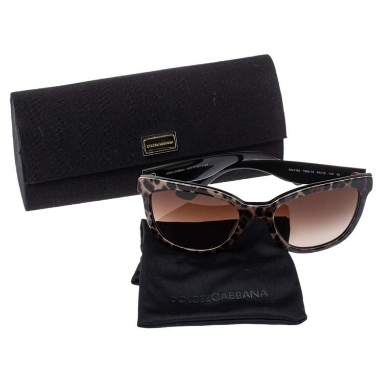 Pre Owned Dolce & Gabbana Black/Brown DG4190 Gradient Leopard Print Cat Eye Sunglasses