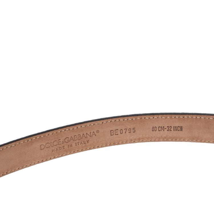 Pre Owned  Dolce & Gabbana Grey Leopard Print Leather Logo Plaque Belt 80CM