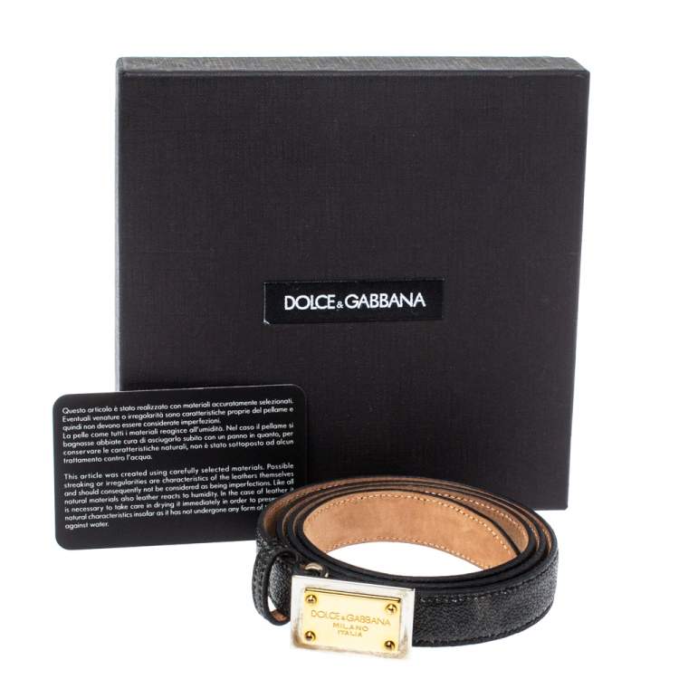 Pre Owned  Dolce & Gabbana Grey Leopard Print Leather Logo Plaque Belt 80CM