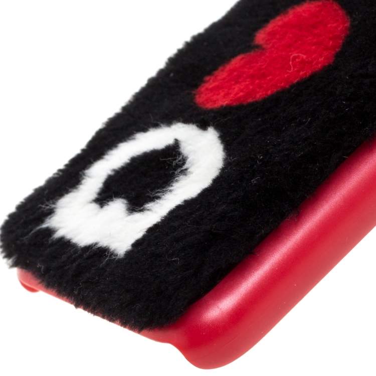 Pre Owned Dolce & Gabbana Black/Red Fur Logo Plaque iPhone X Cover