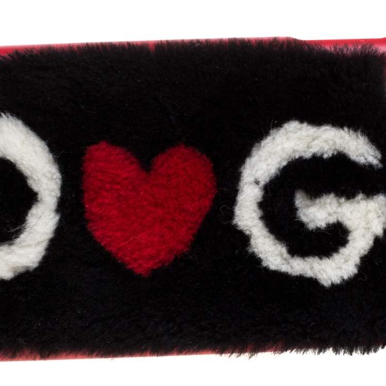 Pre Owned Dolce & Gabbana Black/Red Fur Logo Plaque iPhone X Cover