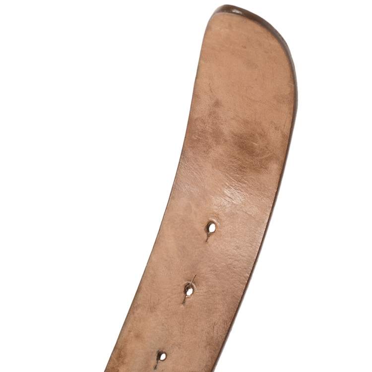 Pre Owned Dolce & Gabbana White/Tan Leather Logo Studded Leather Waist Belt 85CM