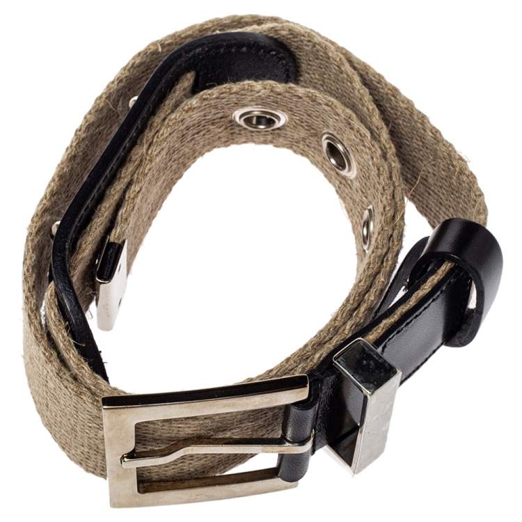 Pre Owned Dolce & Gabbana Beige Canvas Plaque Detail Belt 75CM