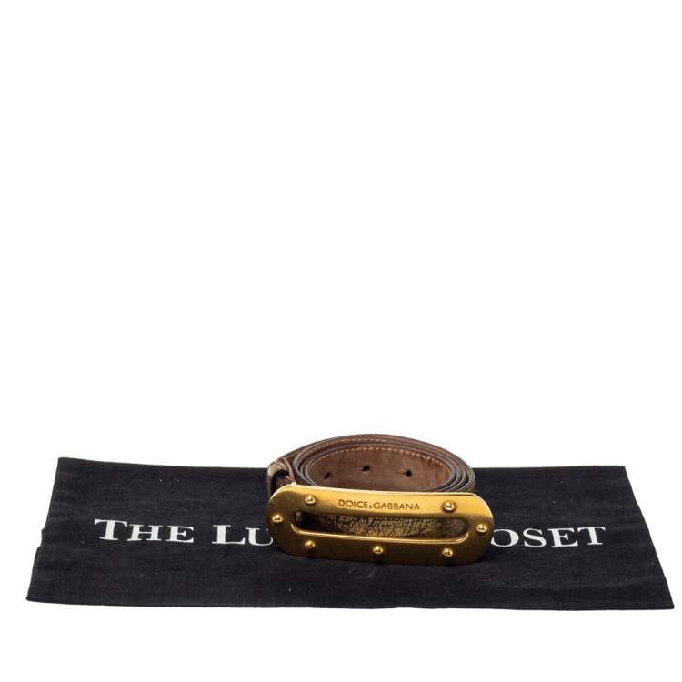 Pre Owned Dolce & Gabbana Metallic Gold Textured Leather Belt Size 95CM