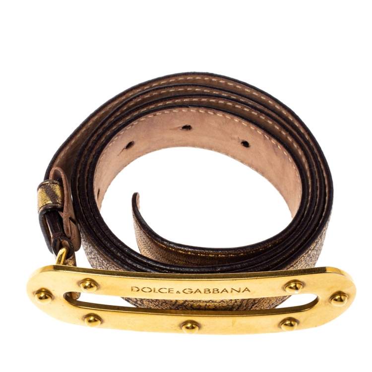 Pre Owned Dolce & Gabbana Metallic Gold Textured Leather Belt Size 95CM