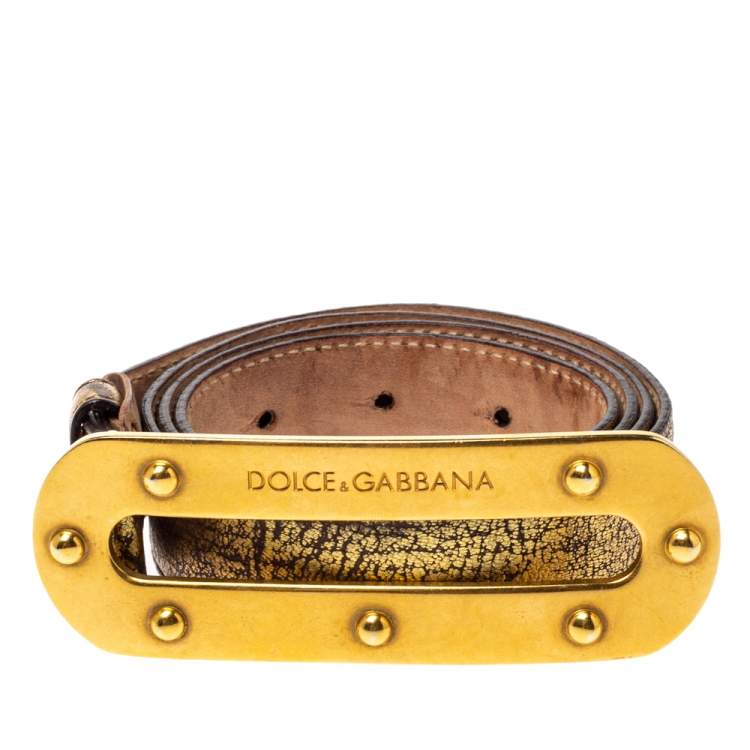 Pre Owned Dolce & Gabbana Metallic Gold Textured Leather Belt Size 95CM