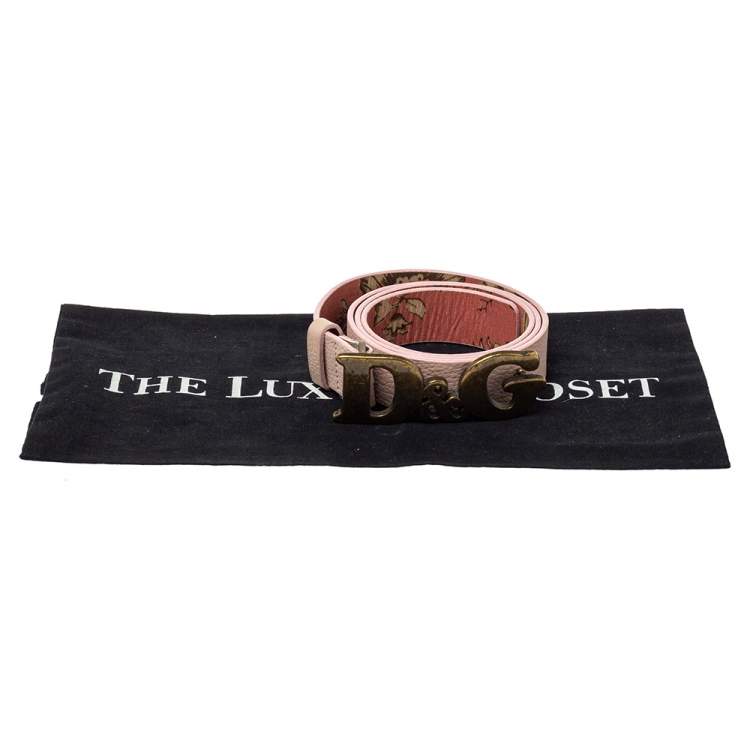 Pre Owned Dolce & Gabbana Pink Leather D&G Logo Belt 90CM