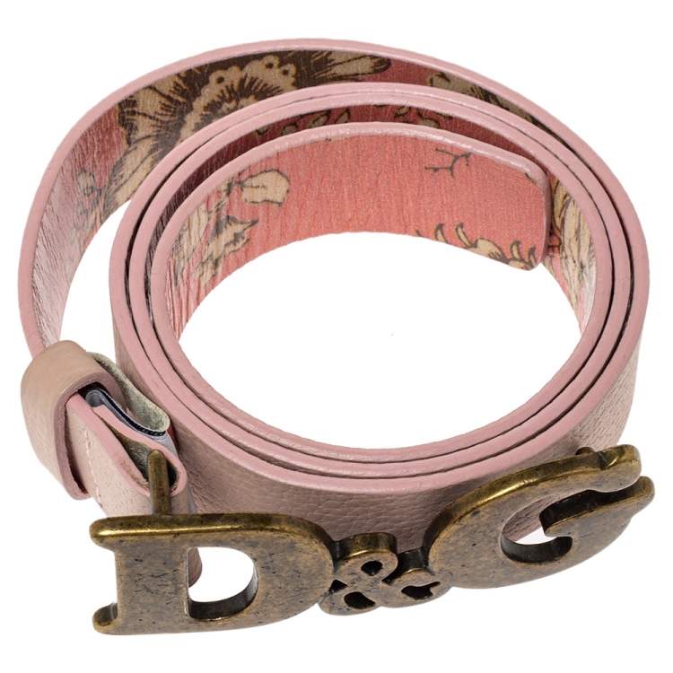 Pre Owned Dolce & Gabbana Pink Leather D&G Logo Belt 90CM