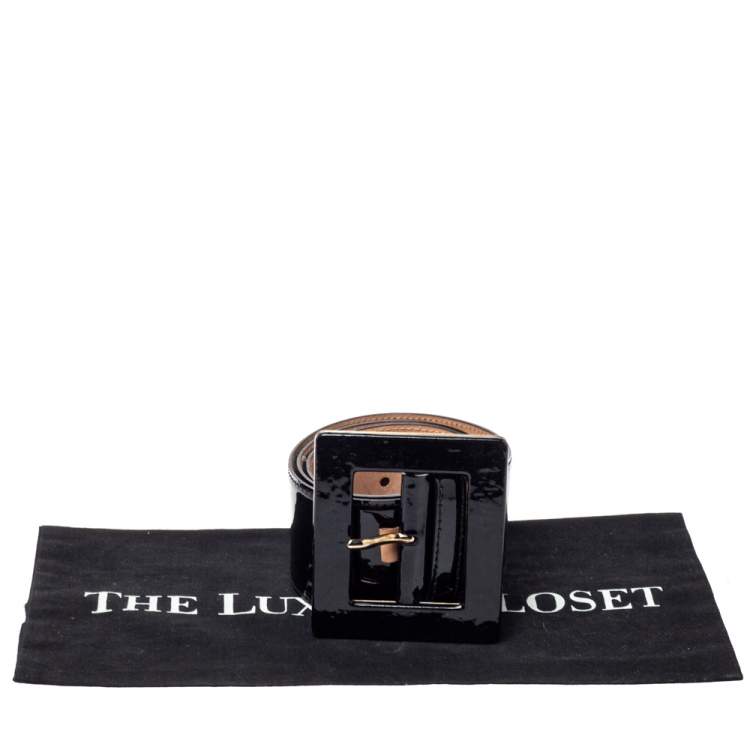 Pre Owned Dolce & Gabbana Black Patent Leather Wide Belt 80CM