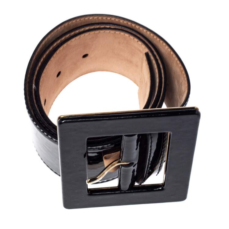 Pre Owned Dolce & Gabbana Black Patent Leather Wide Belt 80CM