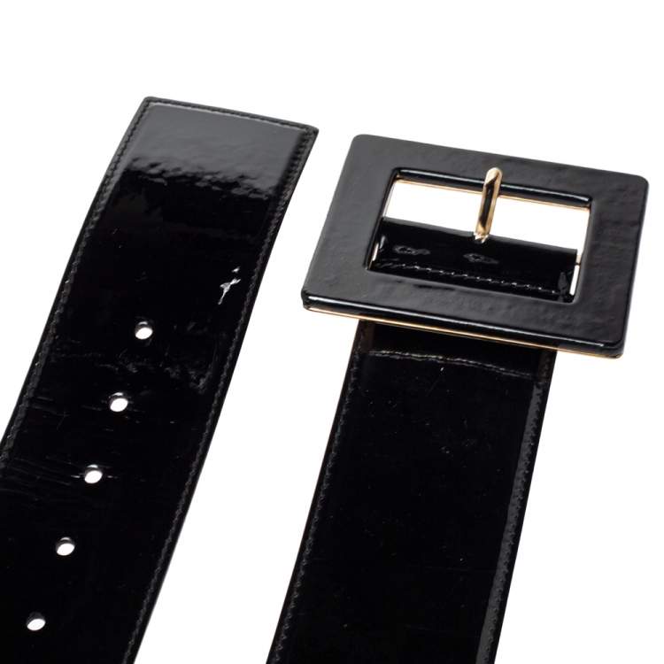 Pre Owned Dolce & Gabbana Black Patent Leather Wide Belt 80CM