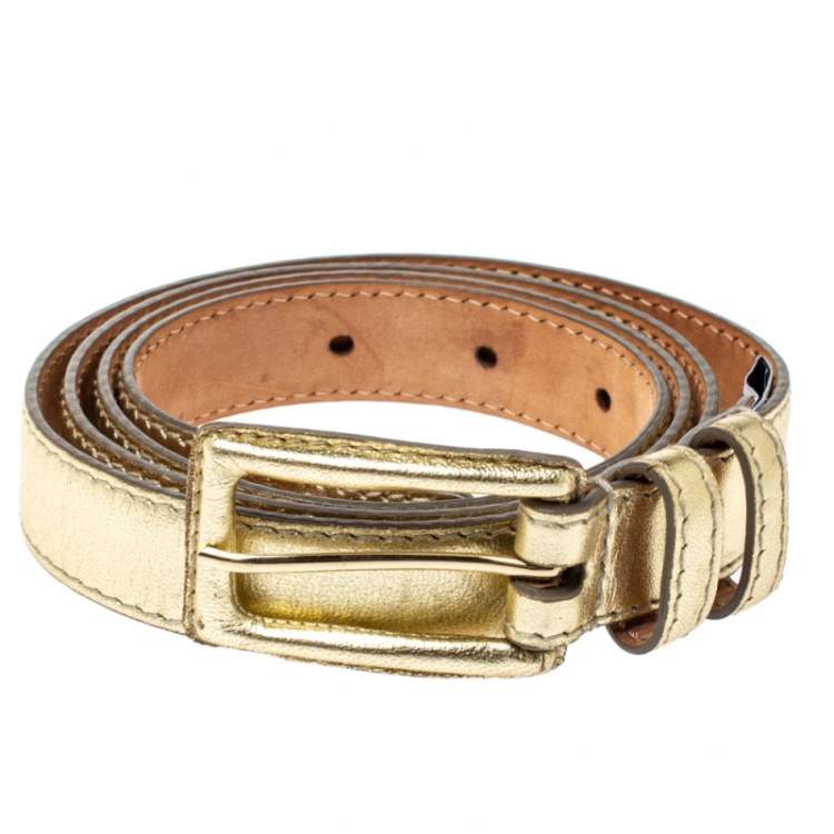 Pre Owned Dolce & Gabbana Gold Leather Belt 100CM