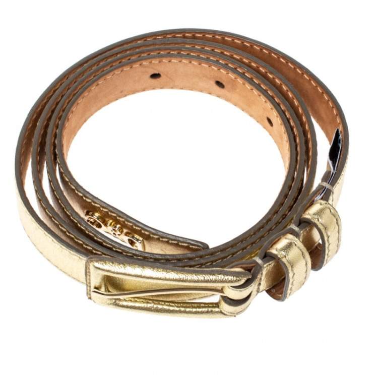 Pre Owned Dolce & Gabbana Gold Leather Belt 100CM