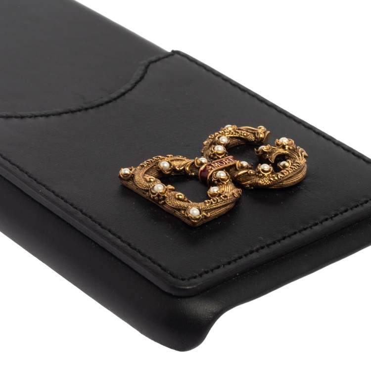 Pre Owned Dolce & Gabbana Black Leather DG Amore iPhone X Cover