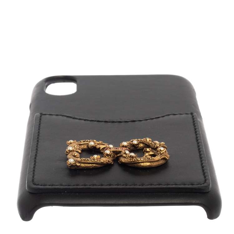 Pre Owned Dolce & Gabbana Black Leather DG Amore iPhone X Cover